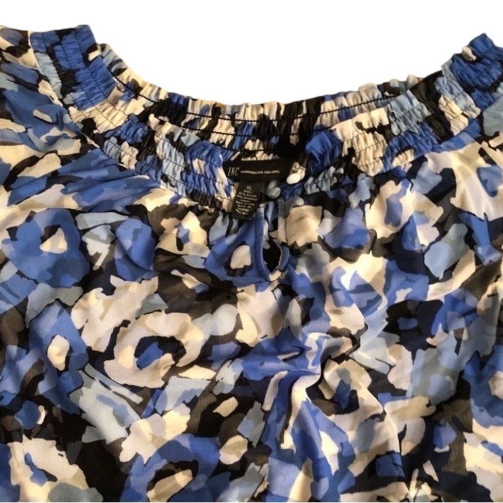 INC International Concepts size X-Large blue floral print semi sheer